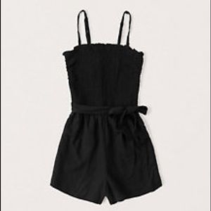Abercrombie Black Strapless Linen Blend Romper